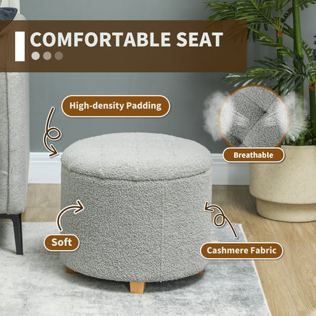 Teddy Fleece Fabric Storage Ottoman 45cm Wide Round - Velmora