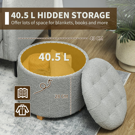 Teddy Fleece Fabric Storage Ottoman 45cm Wide Round - Velmora