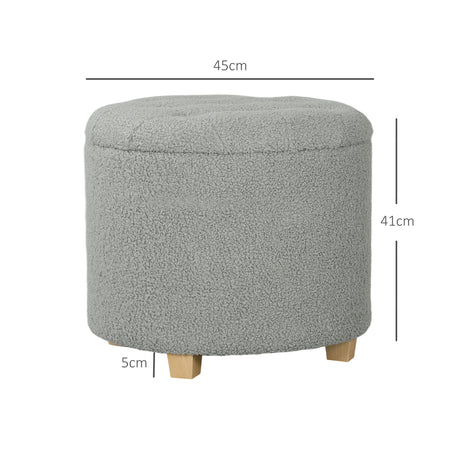 Teddy Fleece Fabric Storage Ottoman 45cm Wide Round - Velmora