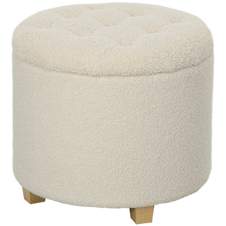 Teddy Fleece Fabric Storage Ottoman 45cm Wide Round - Velmora