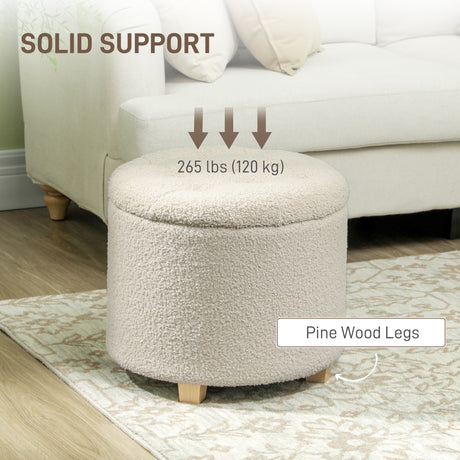 Teddy Fleece Fabric Storage Ottoman 45cm Wide Round - Velmora