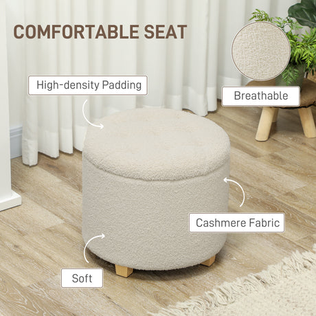 Teddy Fleece Fabric Storage Ottoman 45cm Wide Round - Velmora