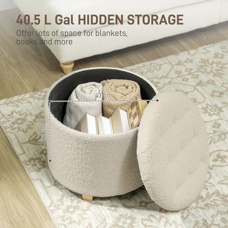 Teddy Fleece Fabric Storage Ottoman 45cm Wide Round - Velmora