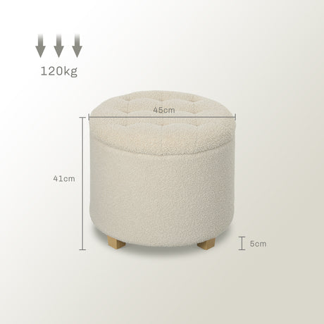 Teddy Fleece Fabric Storage Ottoman 45cm Wide Round - Velmora