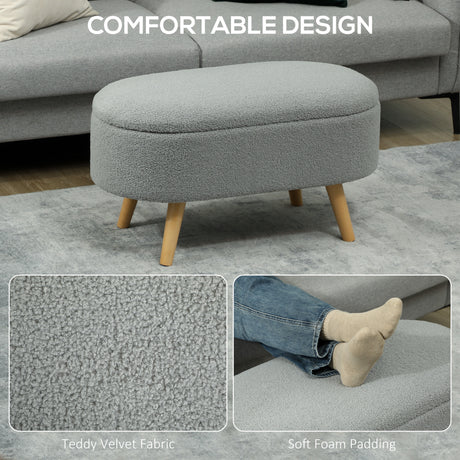 Teddy Fleece Fabric Storage Ottoman 82cm Wide - Velmora