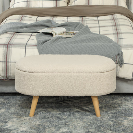 Teddy Fleece Fabric Storage Ottoman 82cm Wide - Velmora