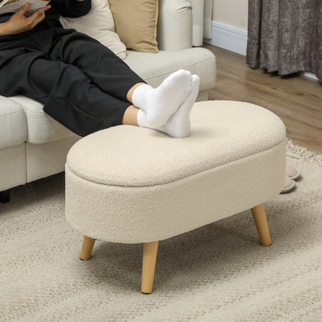 Teddy Fleece Fabric Storage Ottoman 82cm Wide - Velmora