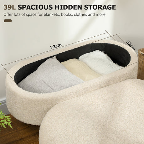 Teddy Fleece Fabric Storage Ottoman 82cm Wide - Velmora