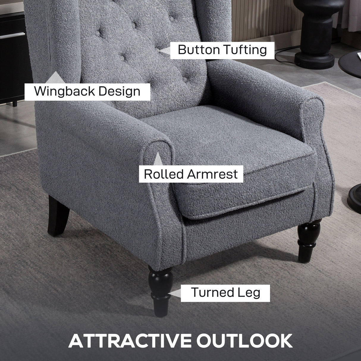 Teddy Fleece Fabric Wingback Occasional Chair 74cm Wide - Velmora