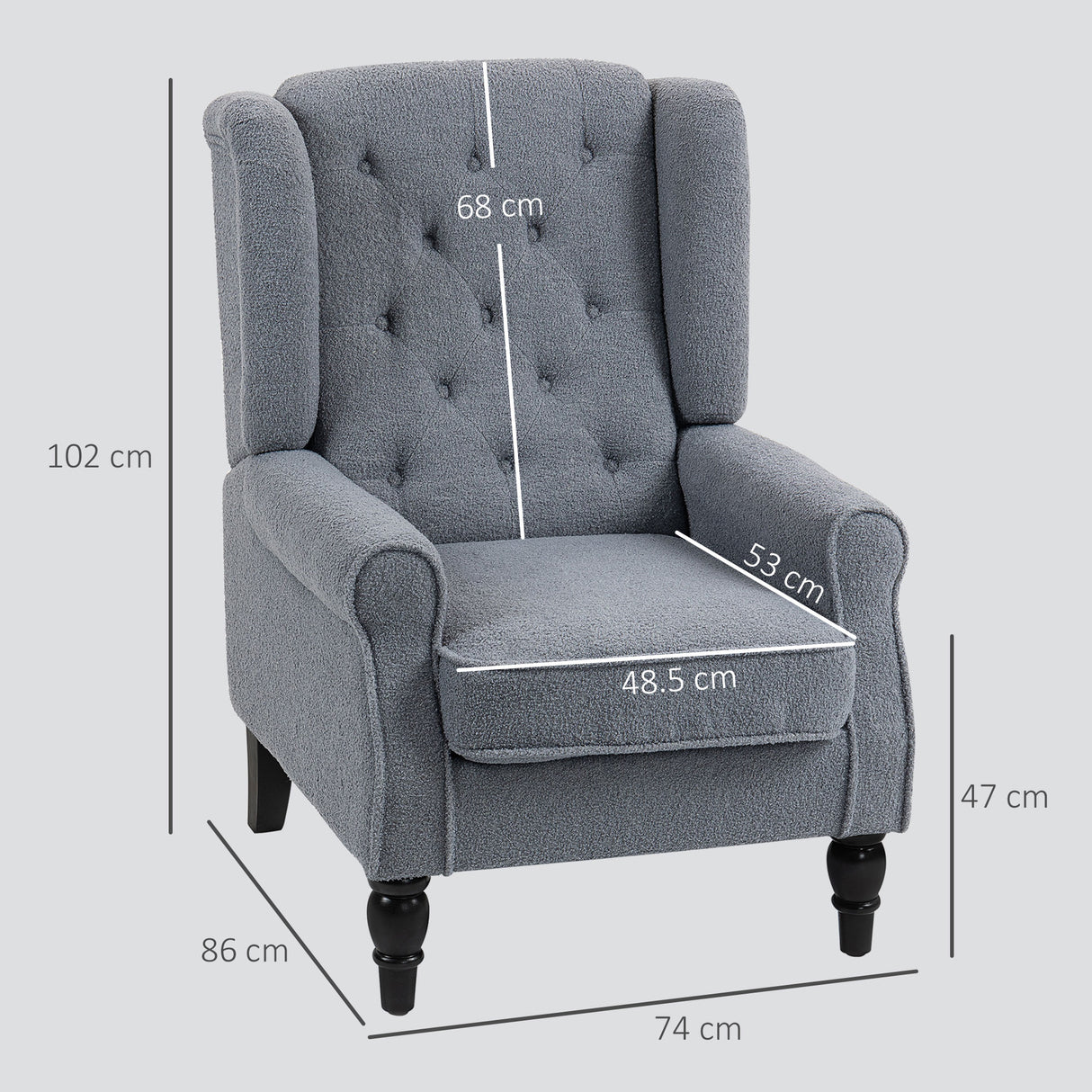 Teddy Fleece Fabric Wingback Occasional Chair 74cm Wide - Velmora