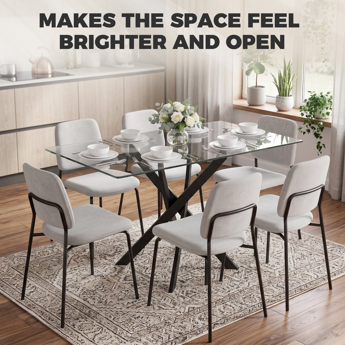 Tempered Glass Dining Table 120cm Wide for 6 People - Velmora