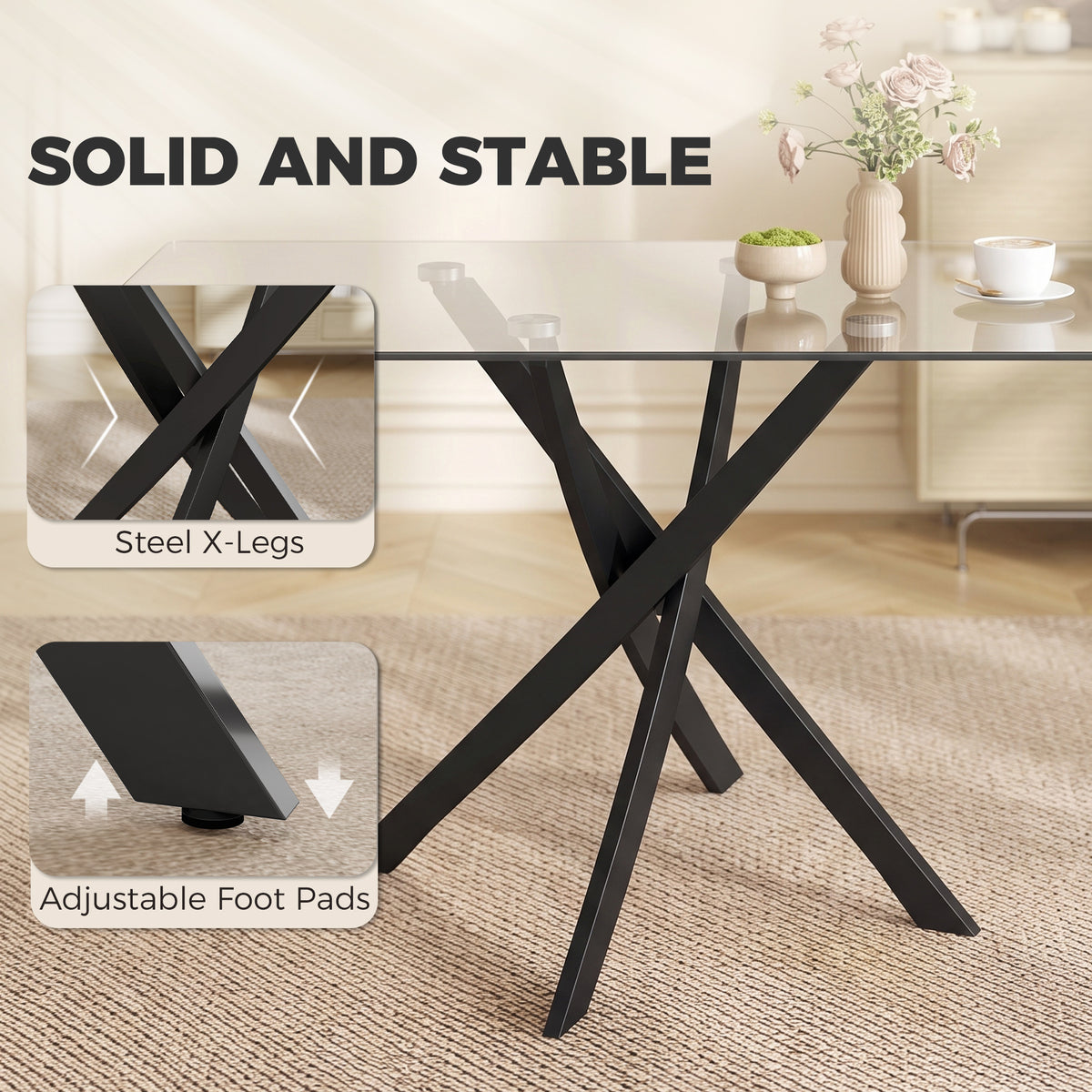 Tempered Glass Dining Table 120cm Wide for 6 People - Velmora