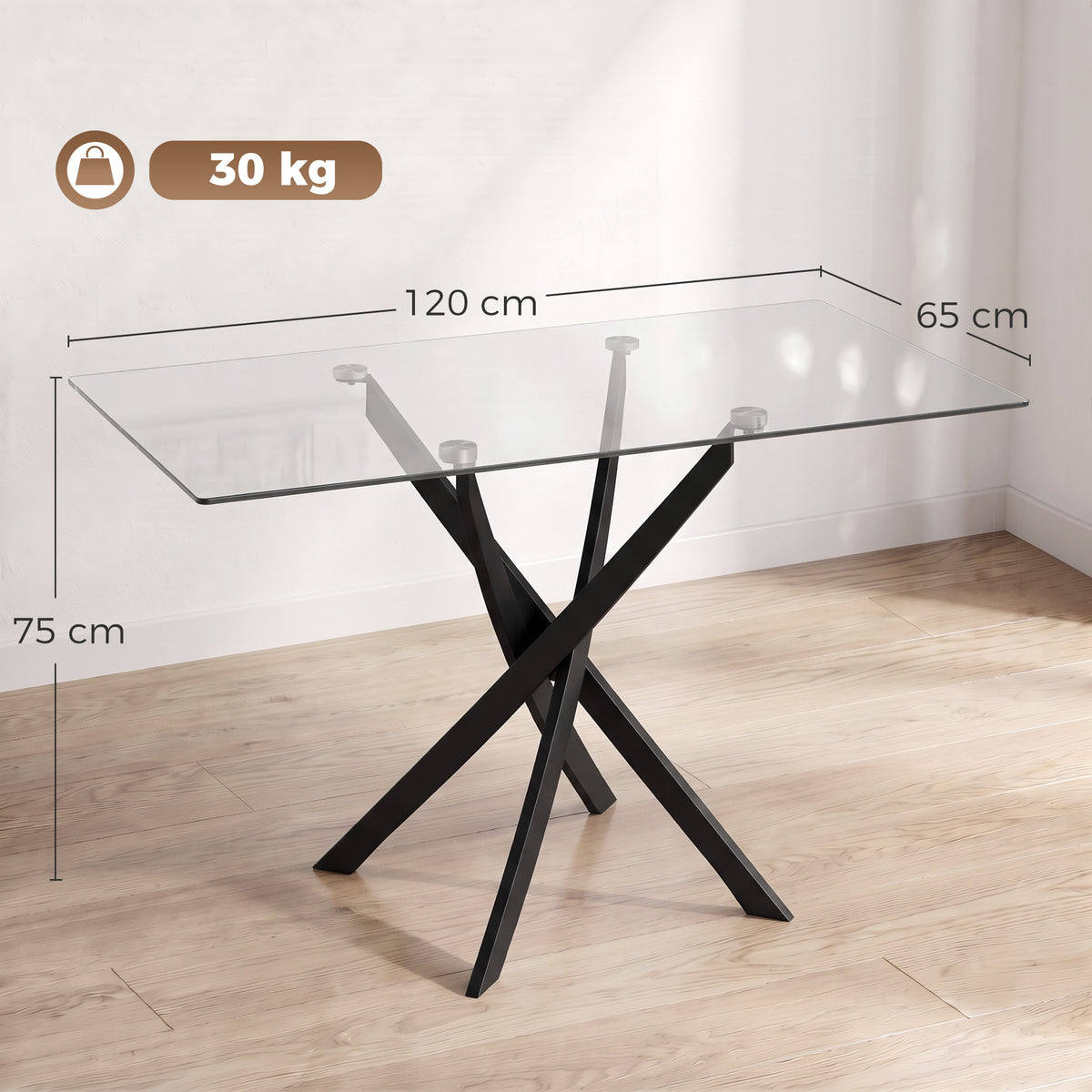 Tempered Glass Dining Table 120cm Wide for 6 People - Velmora