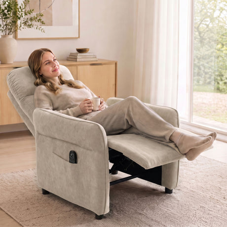 Terry Cloth Fabric Recliner Armchair 74cm Wide With Footrest - Velmora