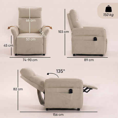 Terry Cloth Fabric Recliner Armchair 74cm Wide With Footrest - Velmora