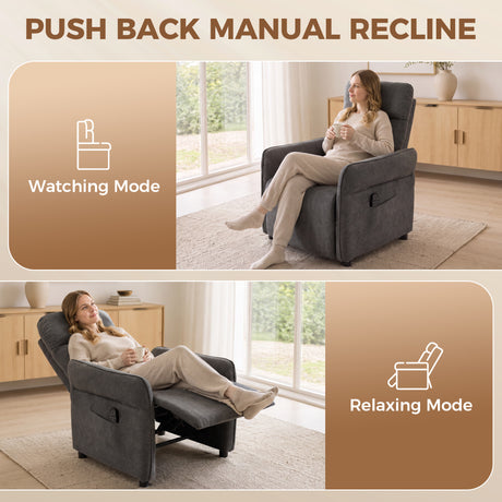 Terry Cloth Fabric Recliner Armchair 74cm Wide With Footrest - Velmora