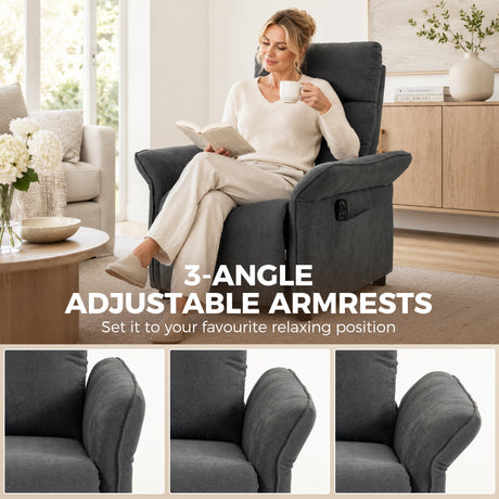 Terry Cloth Fabric Recliner Armchair 74cm Wide With Footrest - Velmora