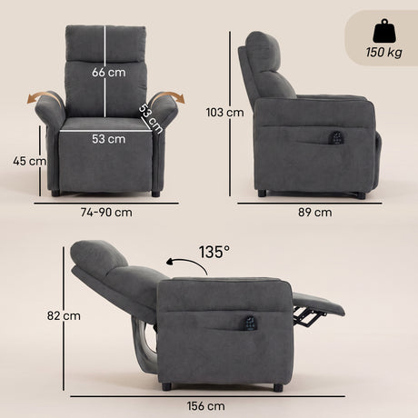 Terry Cloth Fabric Recliner Armchair 74cm Wide With Footrest - Velmora