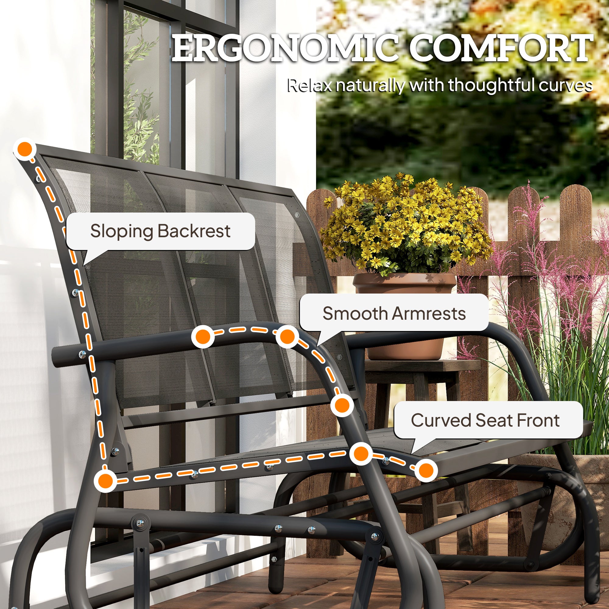 Texteline Fabric 3 Seater Glider Rocking Garden Bench for 3 People - Velmora