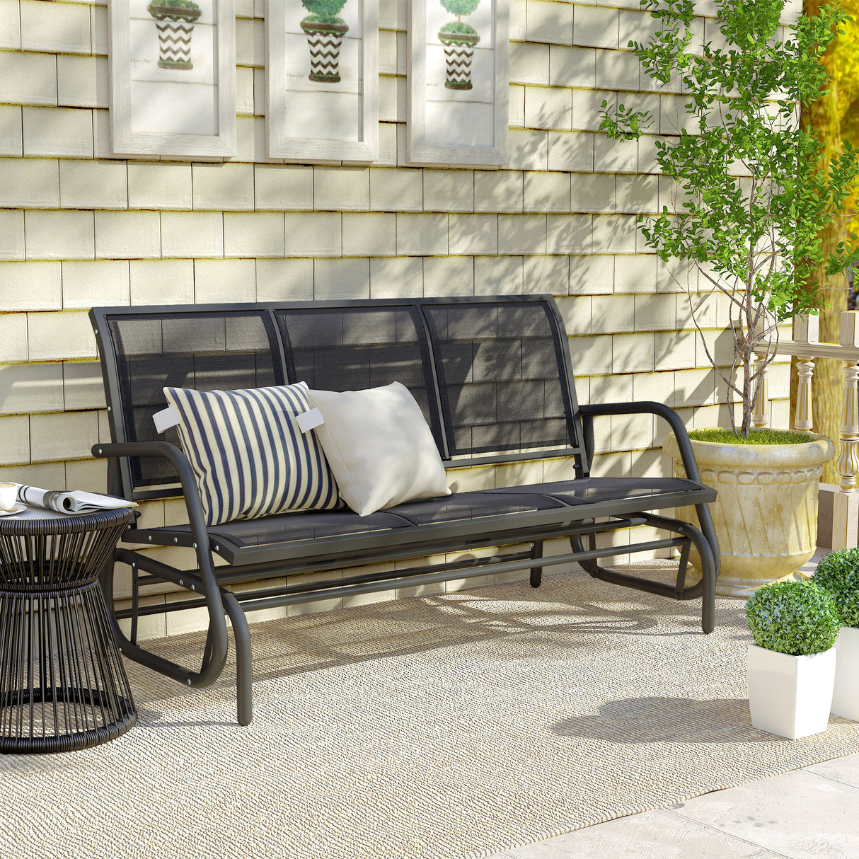 Texteline Fabric 3 Seater Glider Rocking Garden Bench for 3 People - Velmora