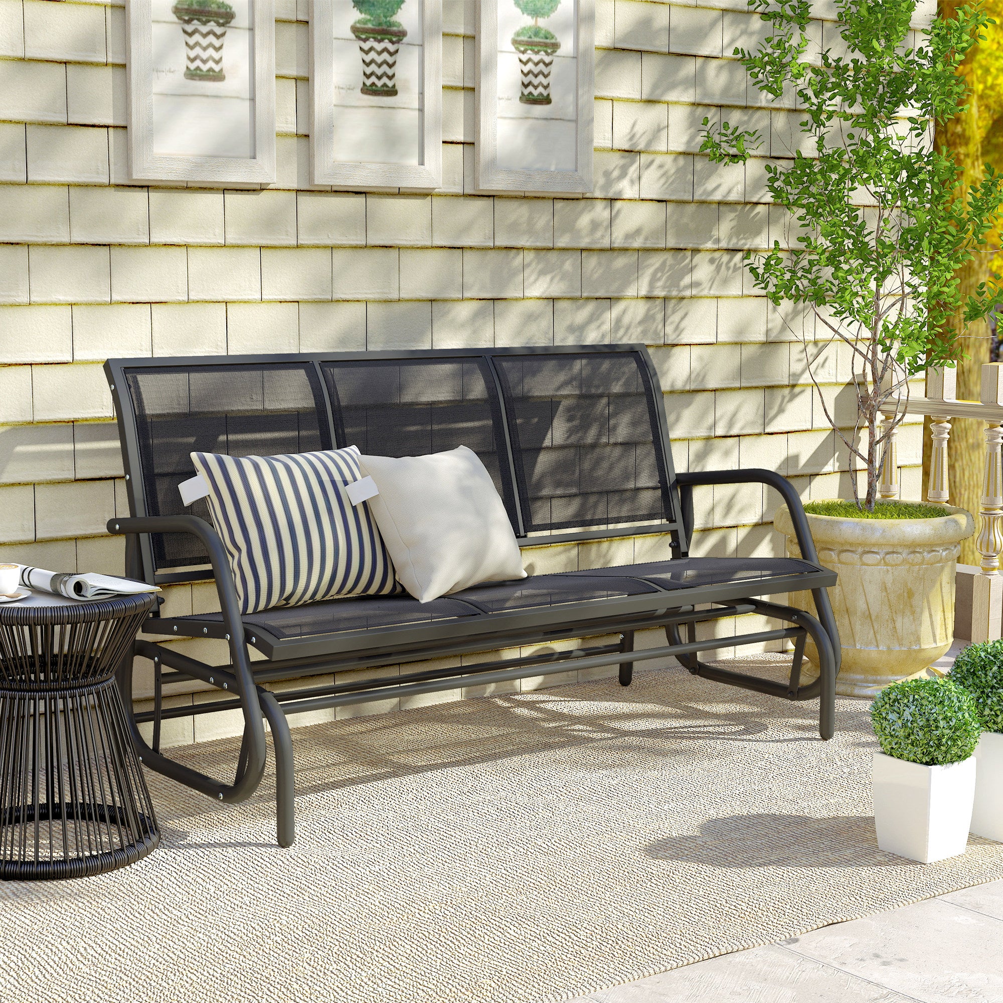 Texteline Fabric 3 Seater Glider Rocking Garden Bench for 3 People - Velmora