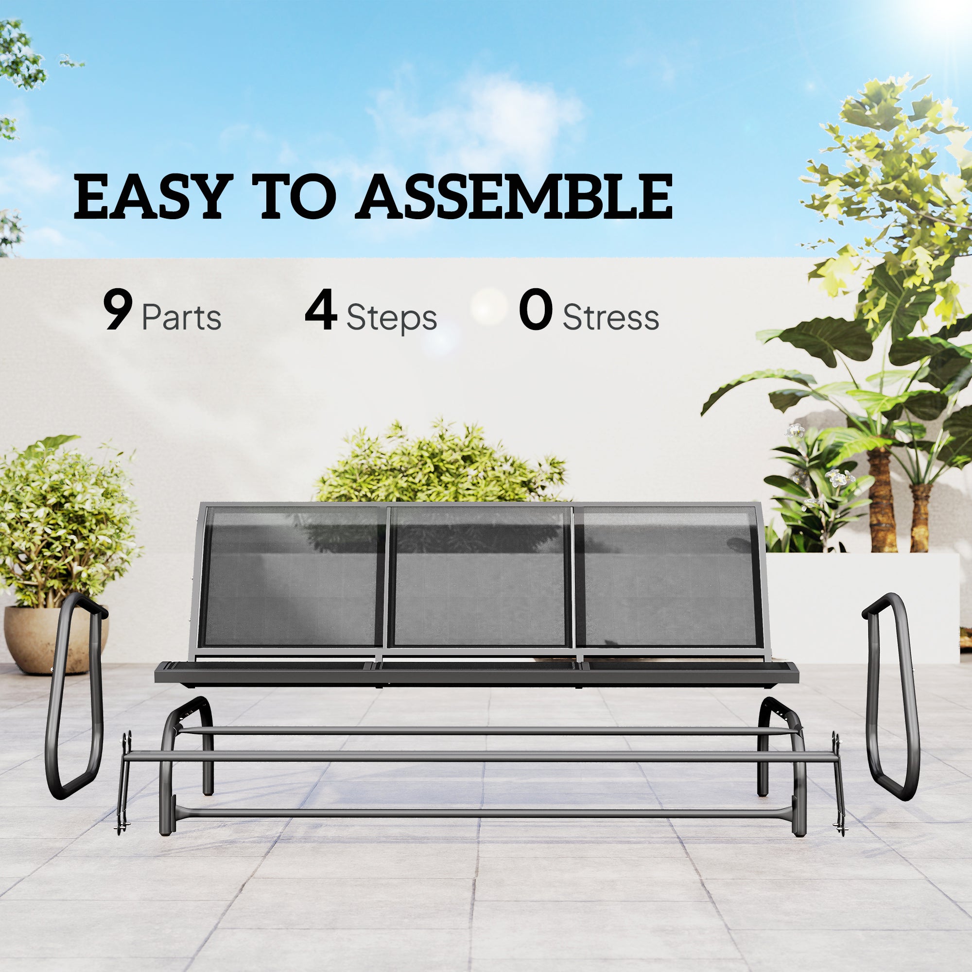 Texteline Fabric 3 Seater Glider Rocking Garden Bench for 3 People - Velmora