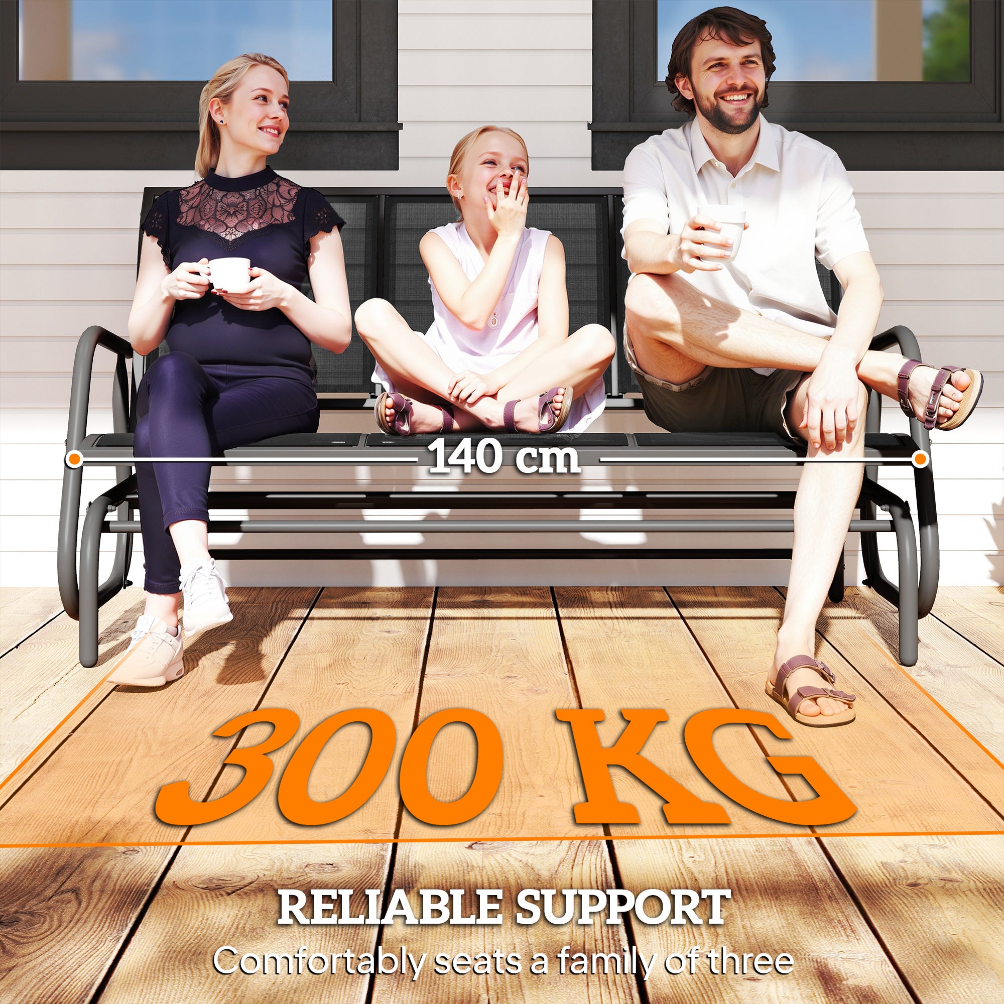 Texteline Fabric 3 Seater Glider Rocking Garden Bench for 3 People - Velmora