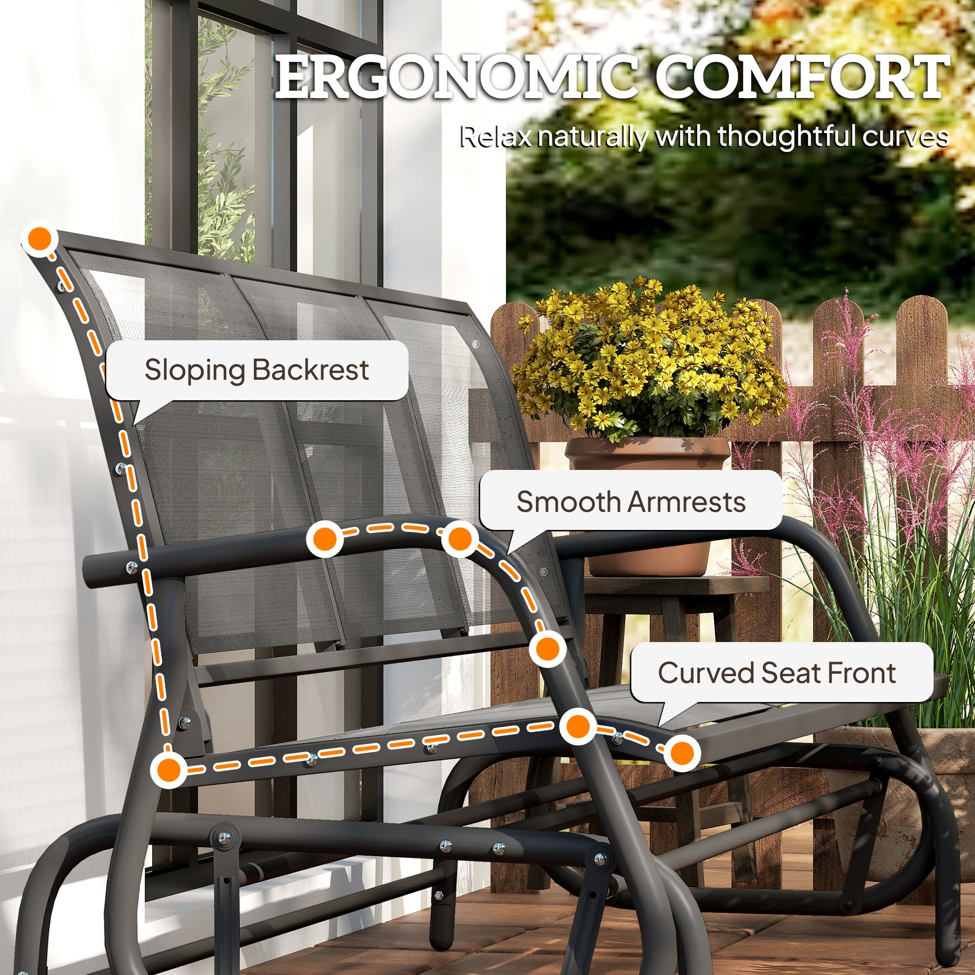 Texteline Fabric 3 Seater Glider Rocking Garden Bench for 3 People - Velmora