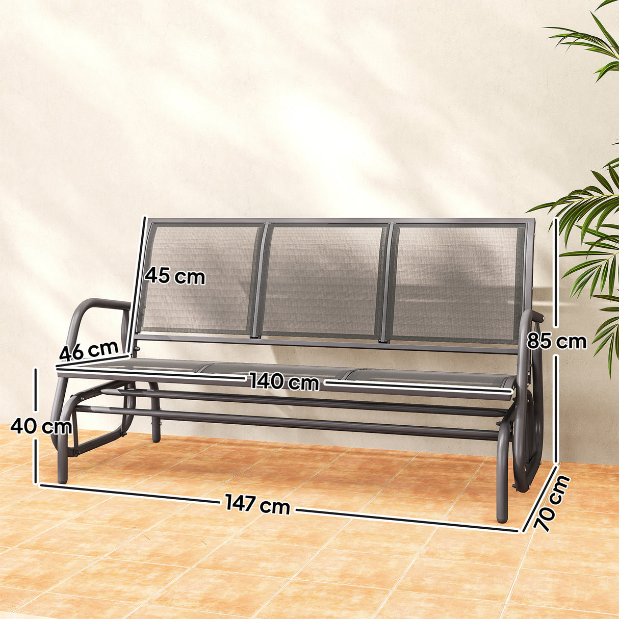 Texteline Fabric 3 Seater Glider Rocking Garden Bench for 3 People - Velmora
