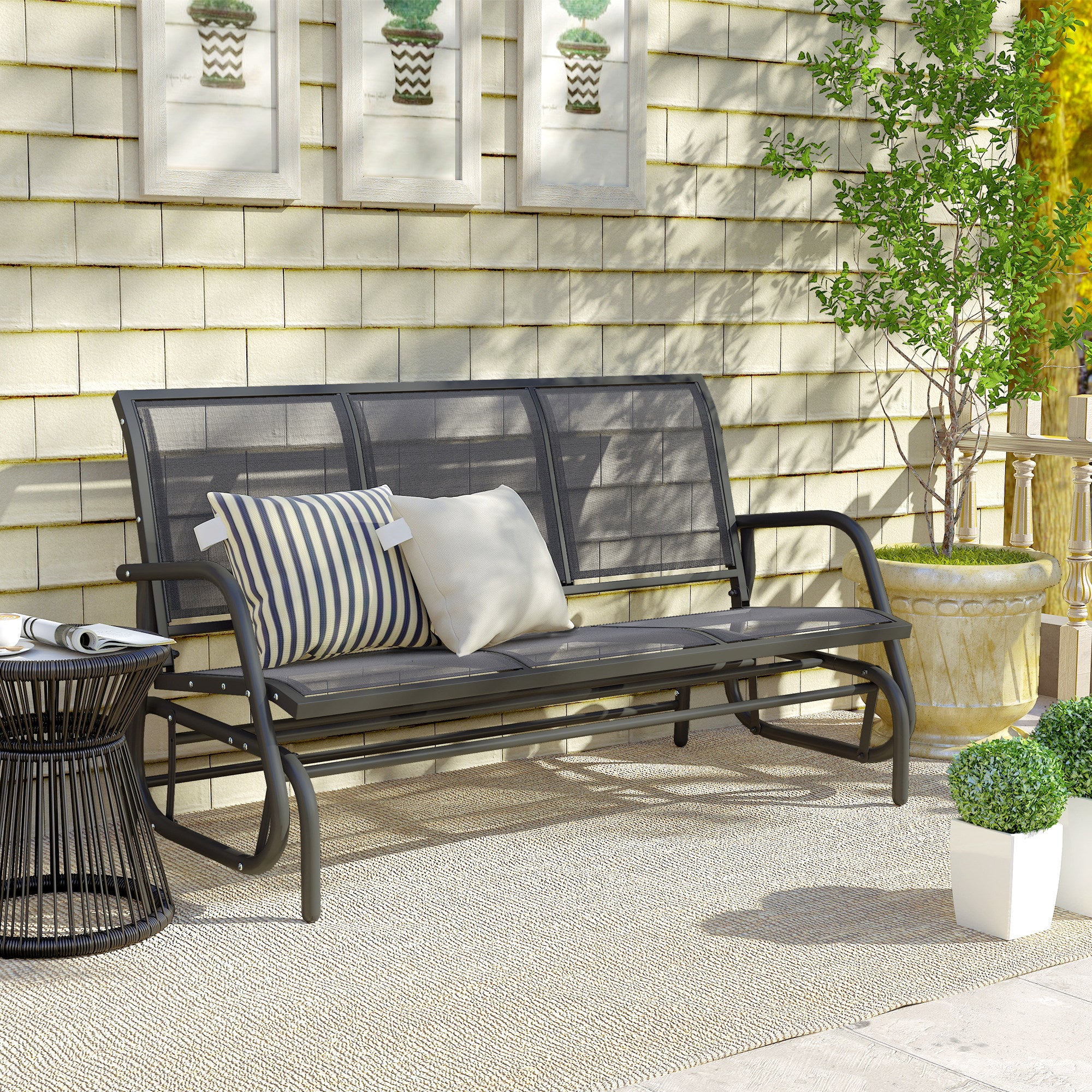 Texteline Fabric 3 Seater Glider Rocking Garden Bench for 3 People - Velmora