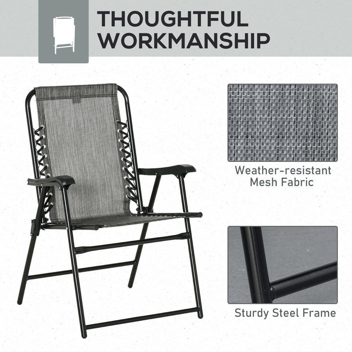 Texteline Fabric Foldable Garden Chairs in Set of 2 - Velmora