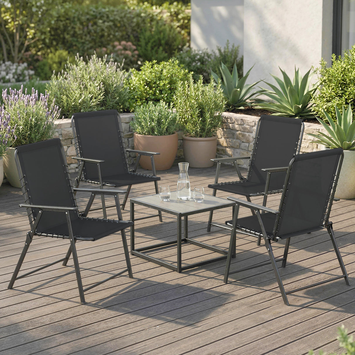 Texteline Fabric Folding Garden Chairs in Set of 4 - Velmora