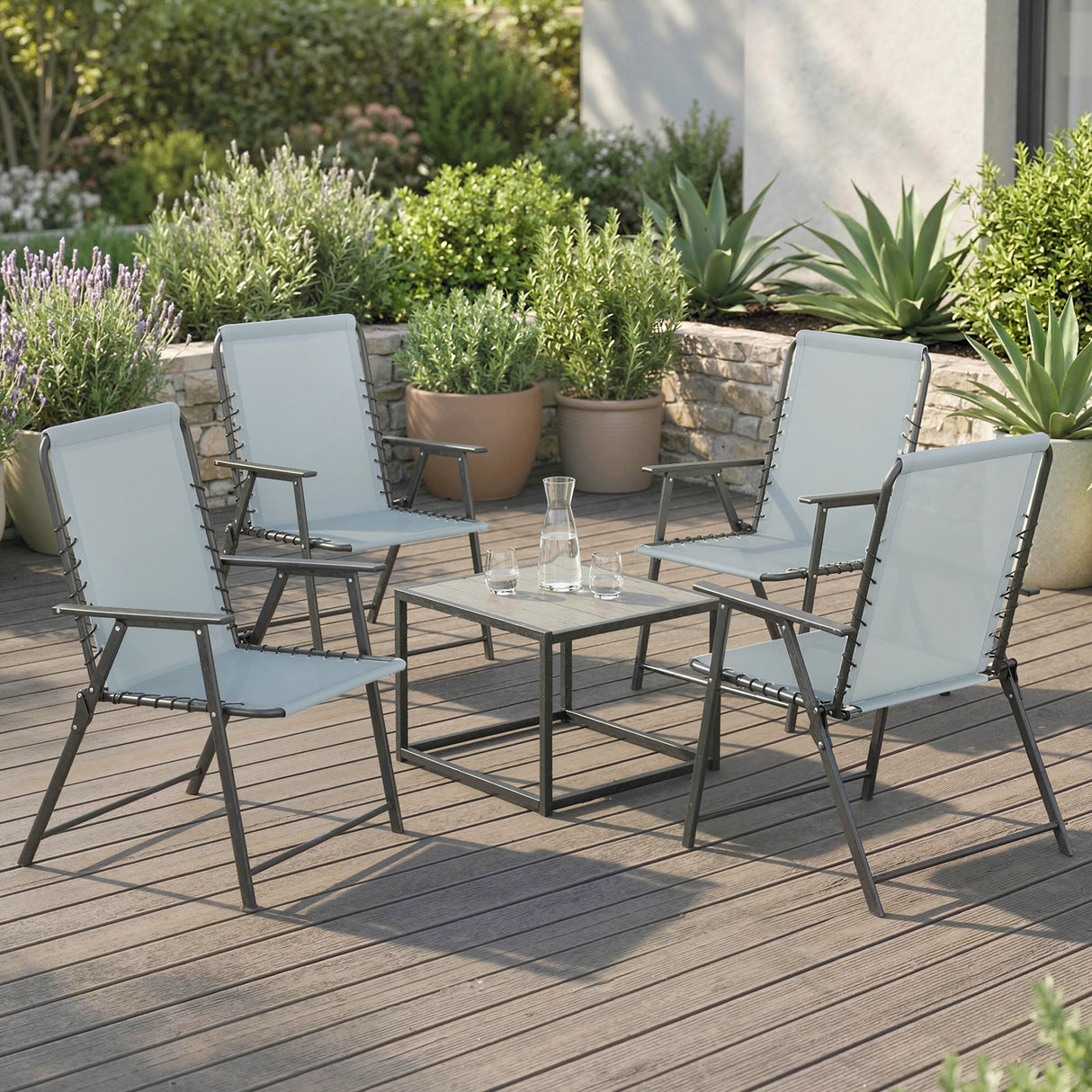 Texteline Fabric Folding Garden Chairs in Set of 4 - Velmora