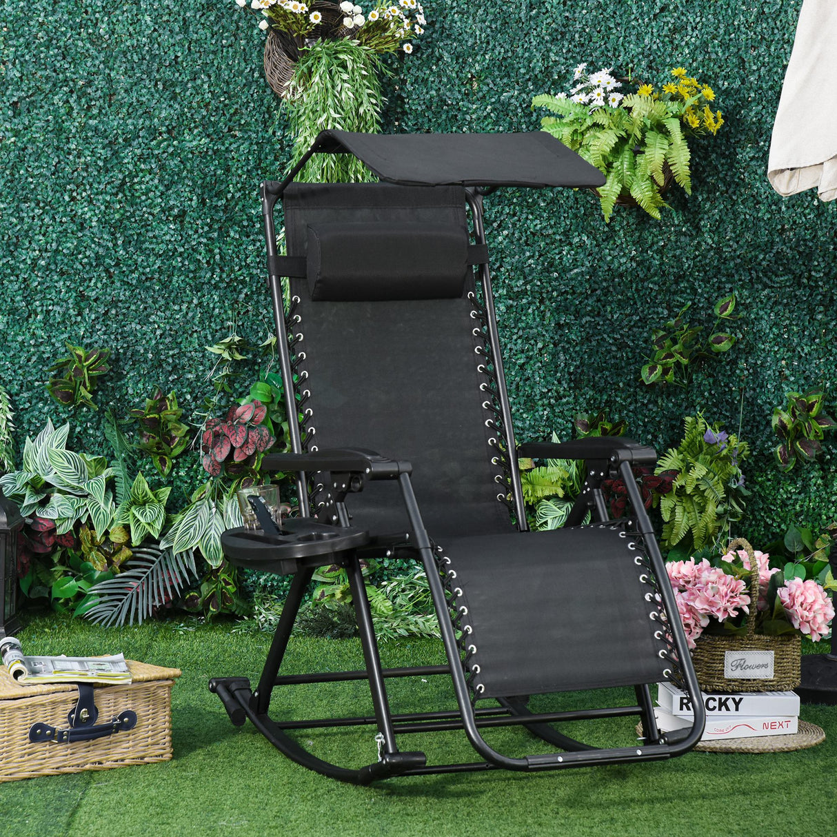Texteline Fabric Folding Garden Rocking Chair - Velmora