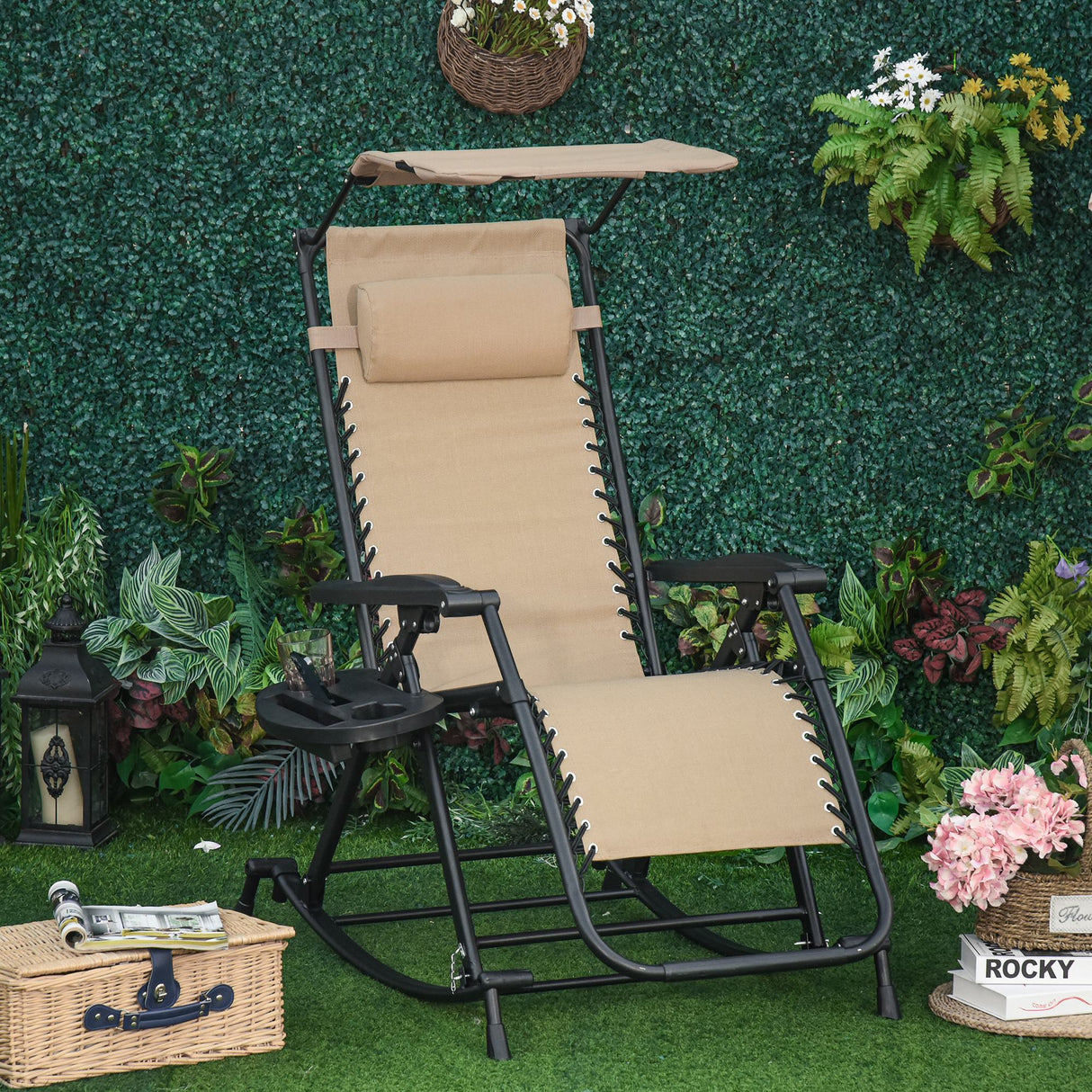 Texteline Fabric Folding Garden Rocking Chair - Velmora
