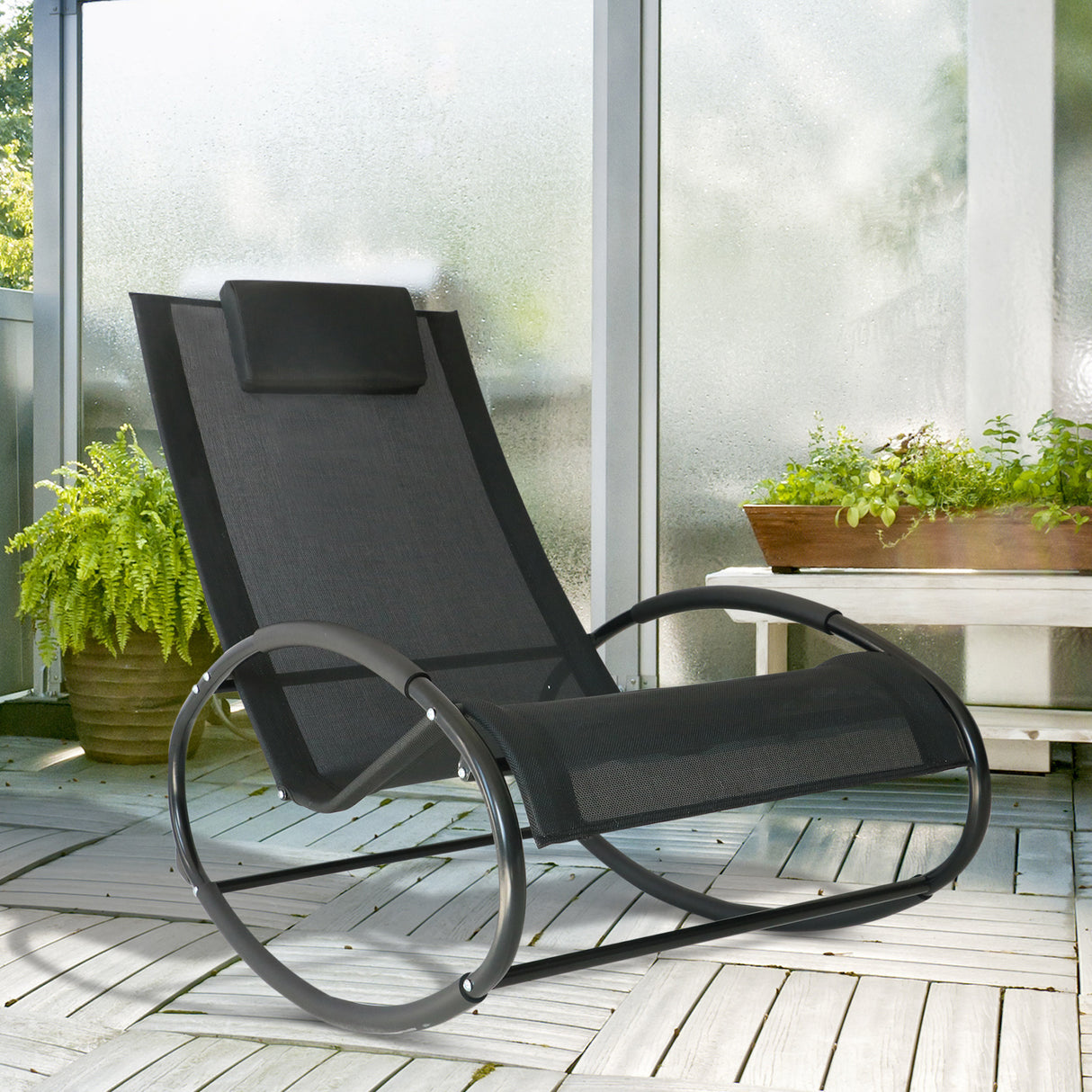 Texteline Fabric Garden Relaxer Rocking Chair With Pillow - Velmora
