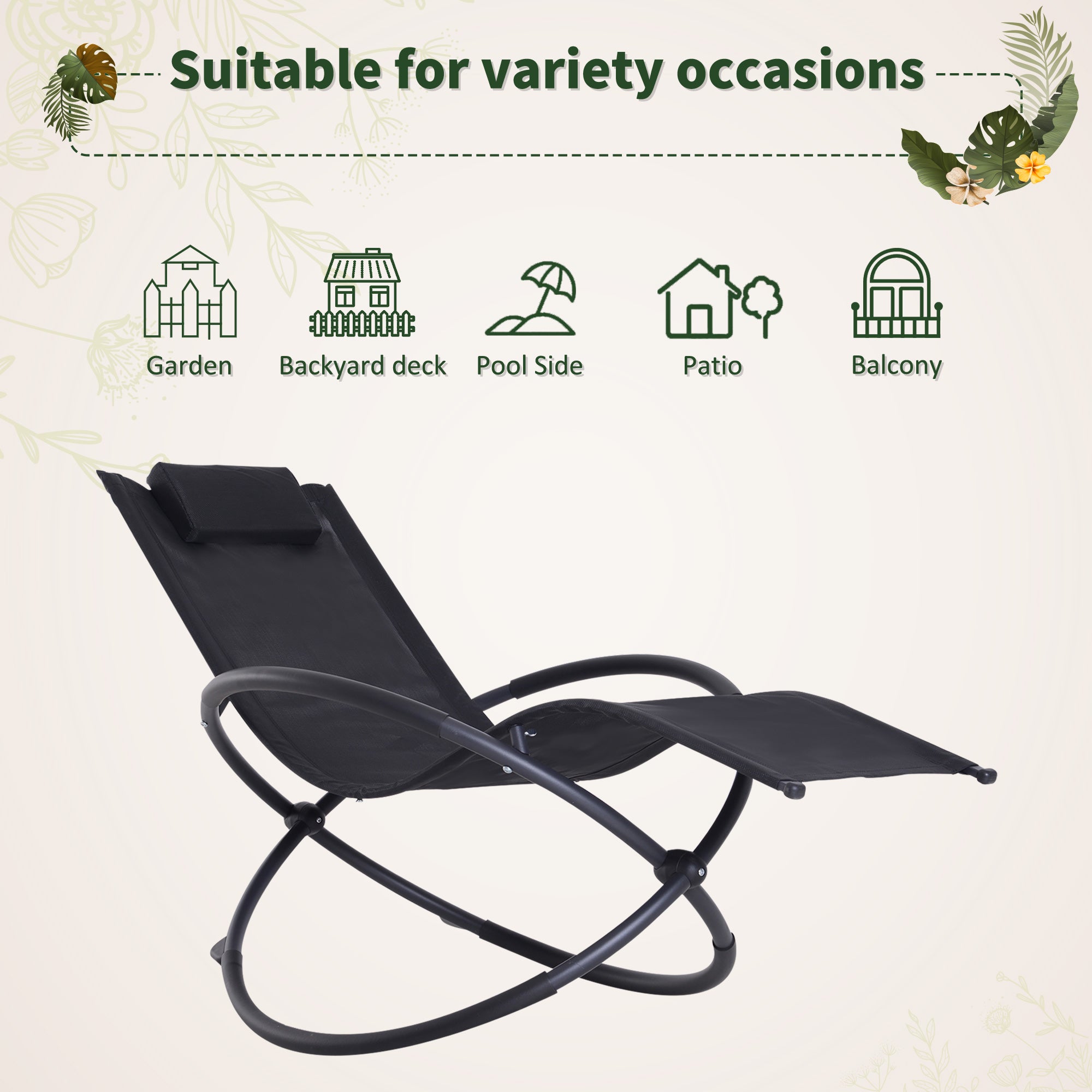 Texteline Fabric Outdoor Orbital Lounger Zero Gravity Foldable Rocking Chair - Velmora