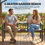 Texteline Mesh Fabric 2 Seater Garden Bench With 2-Tier Glass Table - Velmora