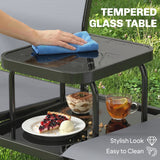 Texteline Mesh Fabric 2 Seater Garden Bench With 2-Tier Glass Table - Velmora