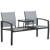 Texteline Mesh Fabric 2 Seater Garden Bench With 2-Tier Glass Table - Velmora