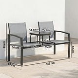 Texteline Mesh Fabric 2 Seater Garden Bench With 2-Tier Glass Table - Velmora