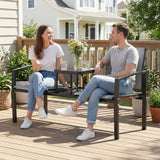 Texteline Mesh Fabric 2 Seater Garden Bench With 2-Tier Glass Table - Velmora