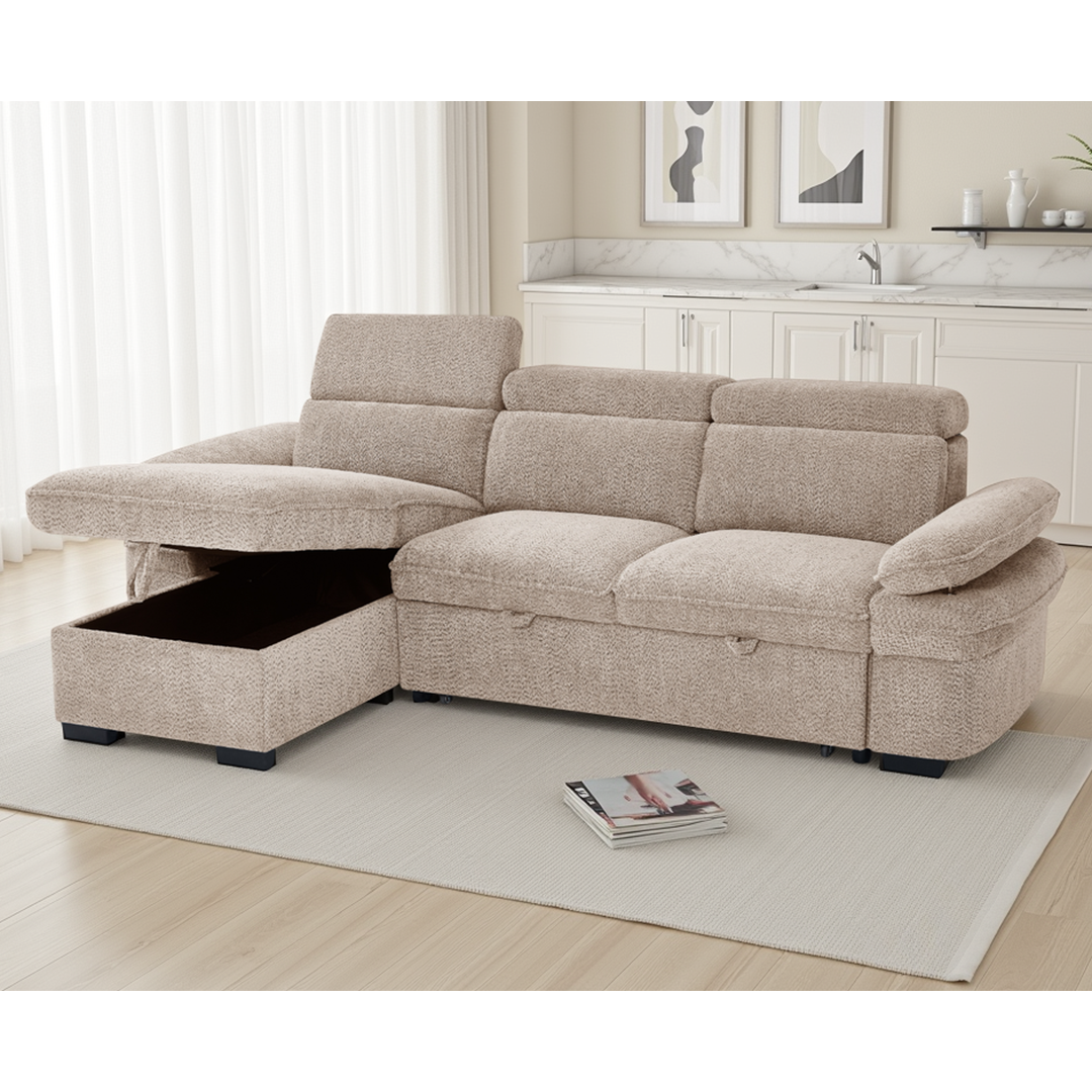 Textured Fabric Corner Sofa Bed Universal - Hudson