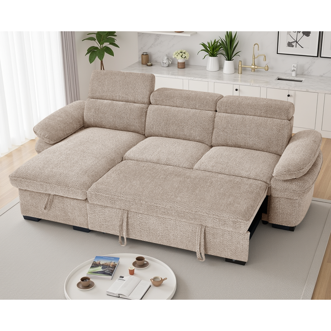 Textured Fabric Corner Sofa Bed Universal - Hudson
