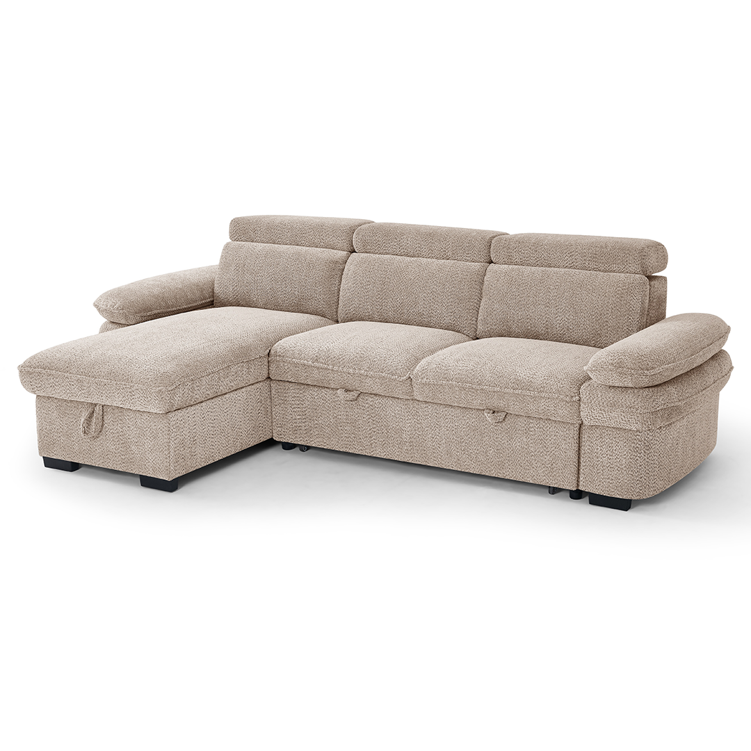 Textured Fabric Corner Sofa Bed Universal - Hudson