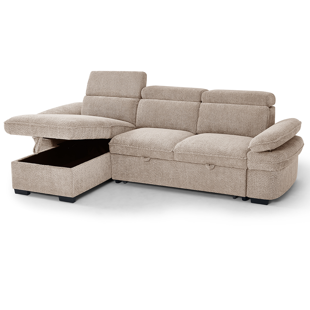 Textured Fabric Corner Sofa Bed Universal - Hudson
