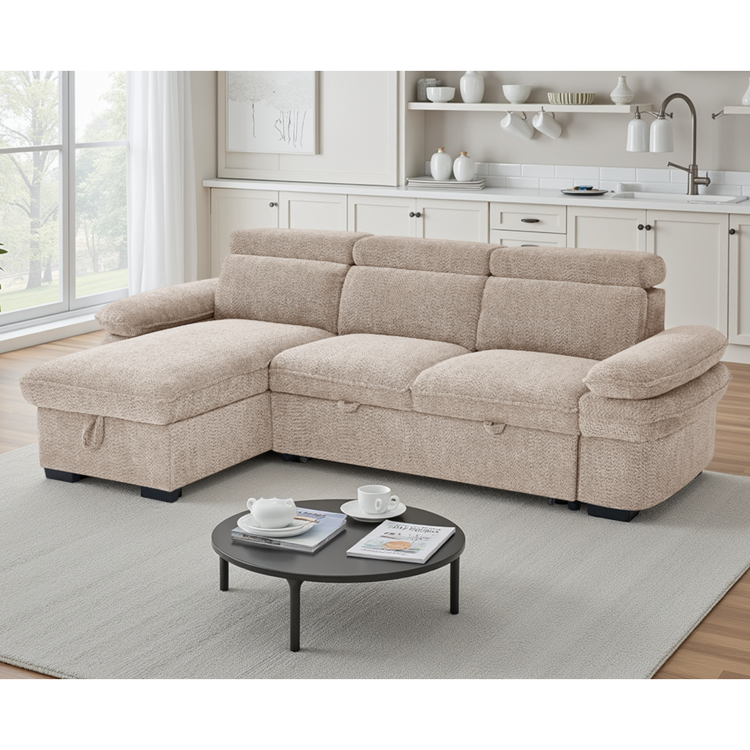 Textured Fabric Corner Sofa Bed Universal - Hudson