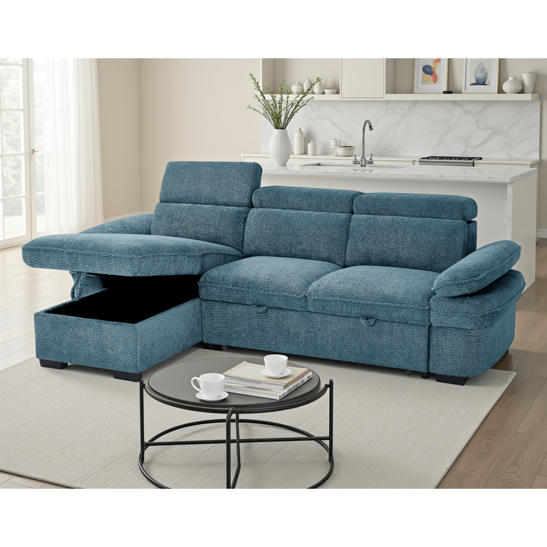 Textured Fabric Corner Sofa Bed Universal - Hudson