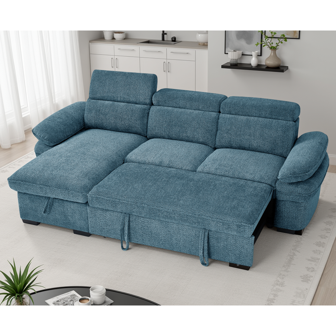 Textured Fabric Corner Sofa Bed Universal - Hudson