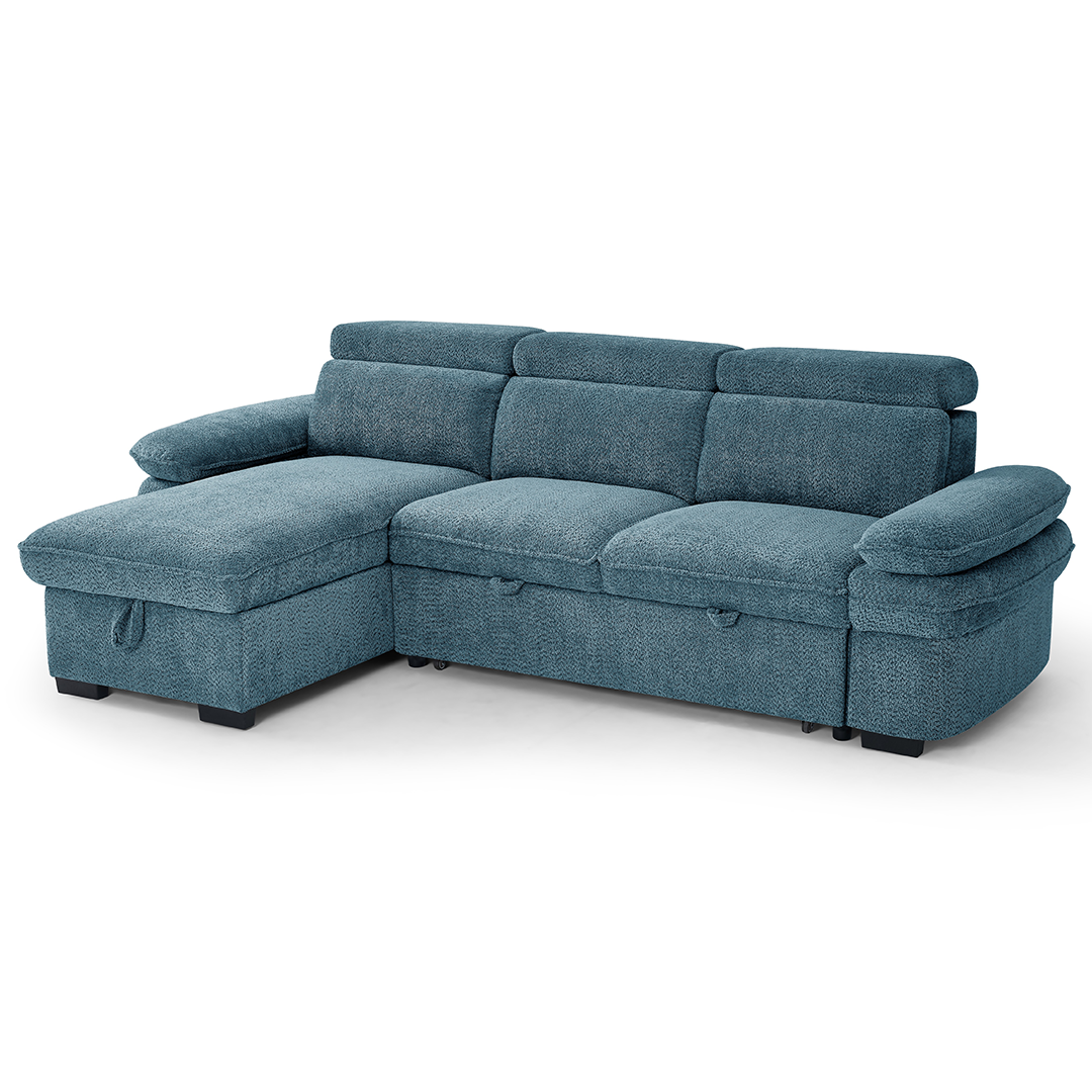 Textured Fabric Corner Sofa Bed Universal - Hudson